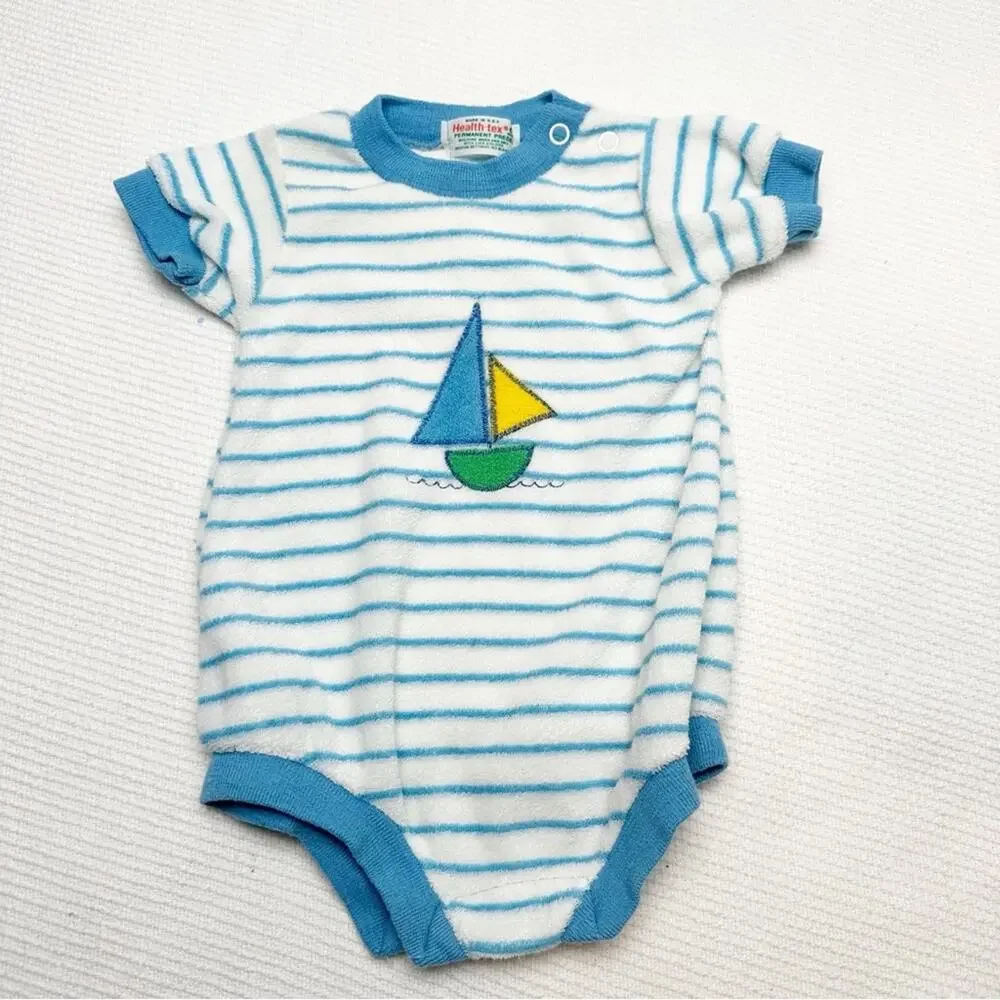 Vintage terrycloth Healthtex Sailboat Onesie 6M